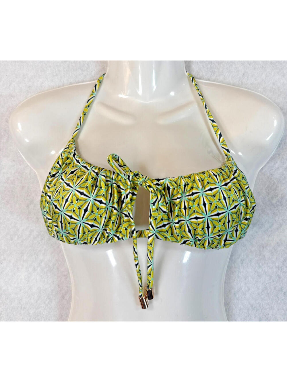 Loverbird Womens XS Green Geometric Print Halter Tie Front Swim Bikini Top NWT